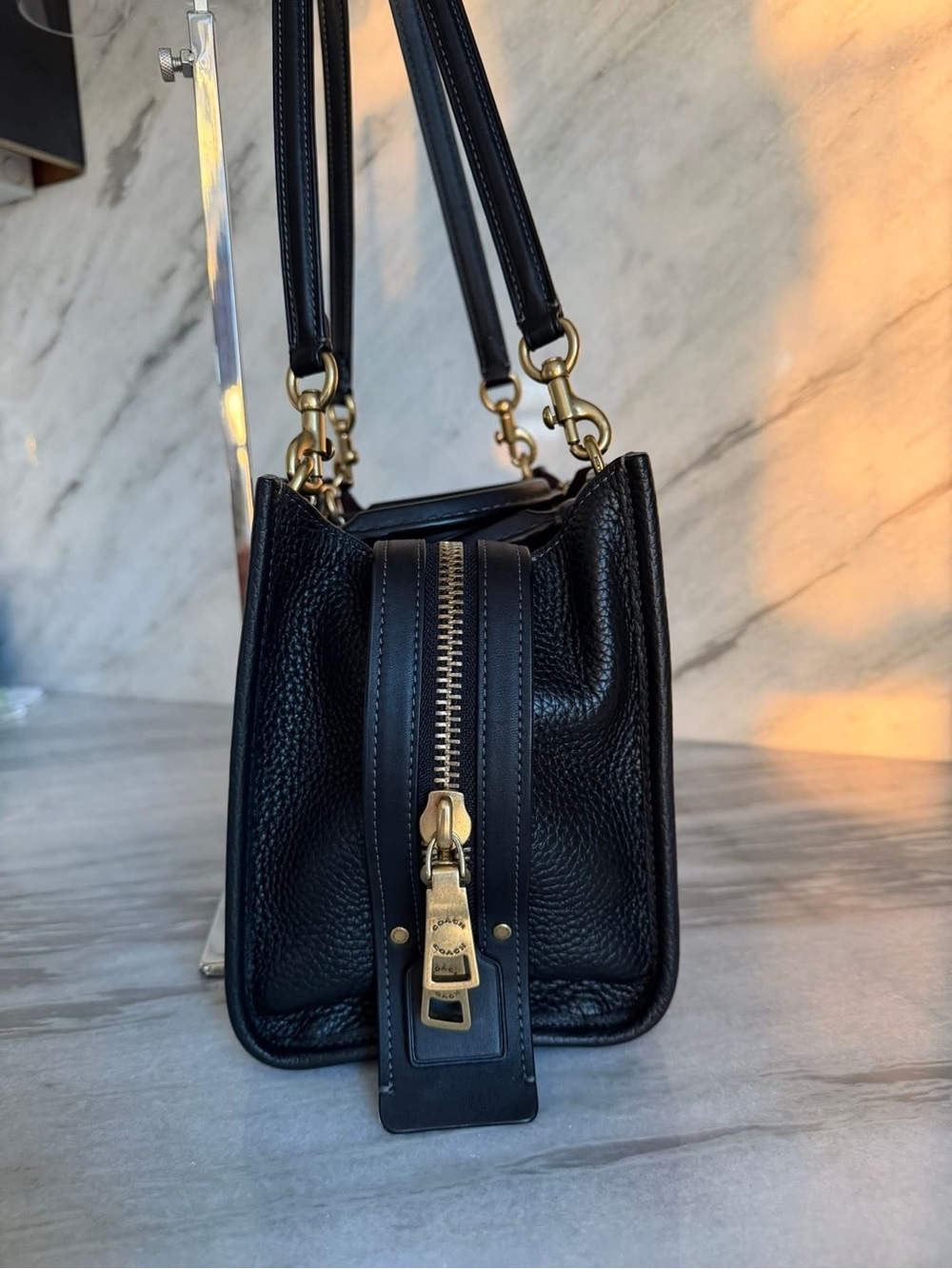 Coach Rogue 25 Black Pebbled Leather with wine/Bordeaux suede interior. - Picture 3 of 11